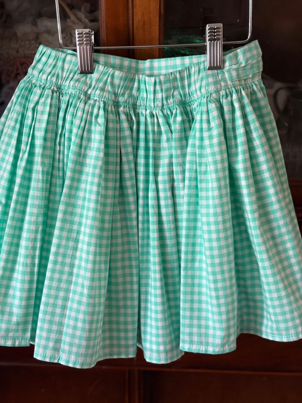 NWT’s Carter's Teal aqua Gingham fully lined Girls Circle Skirt with Waist Bow - Picture 6 of 10